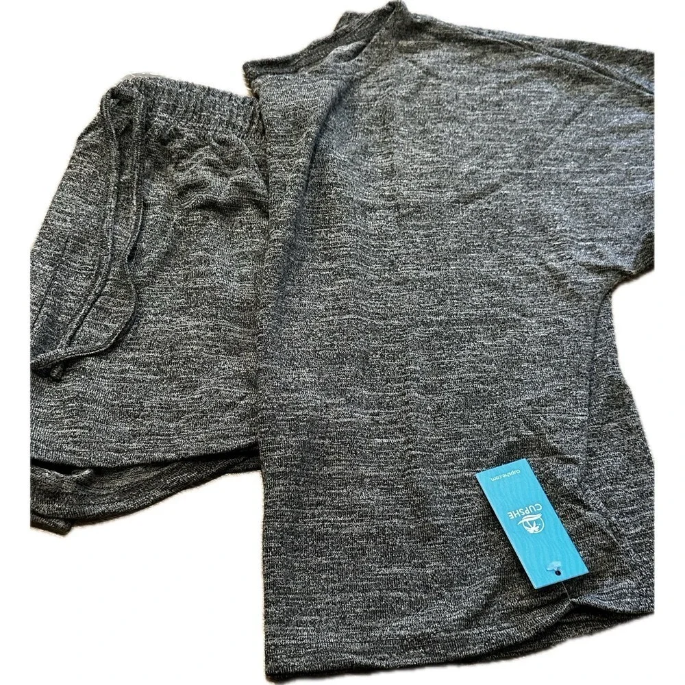 Women's Cozy Tee & Shorts Pajama Set - Cupshe Dark‎ Gray small